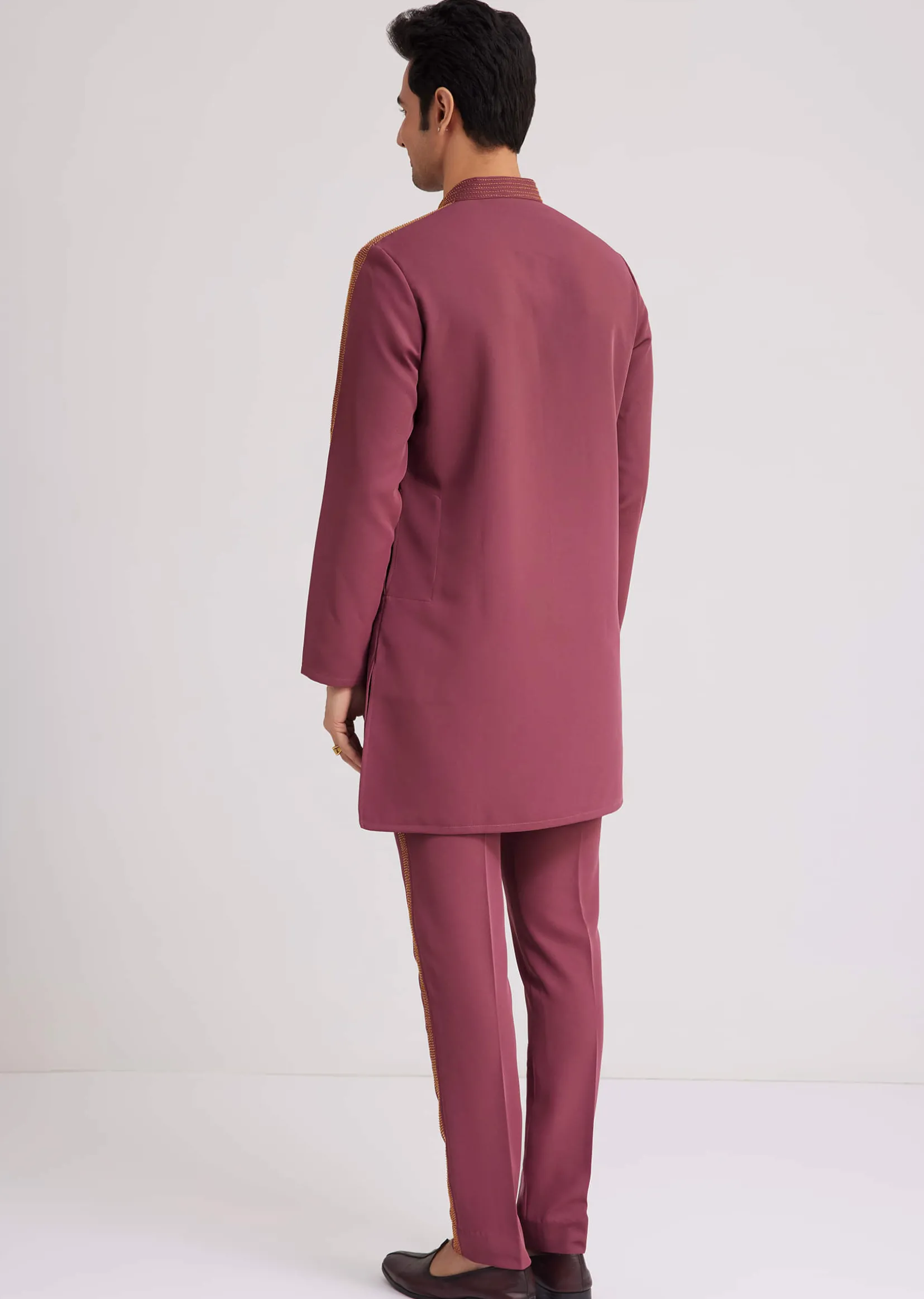 Wine Lycra Kurta Set With Glass Bead Embellishments