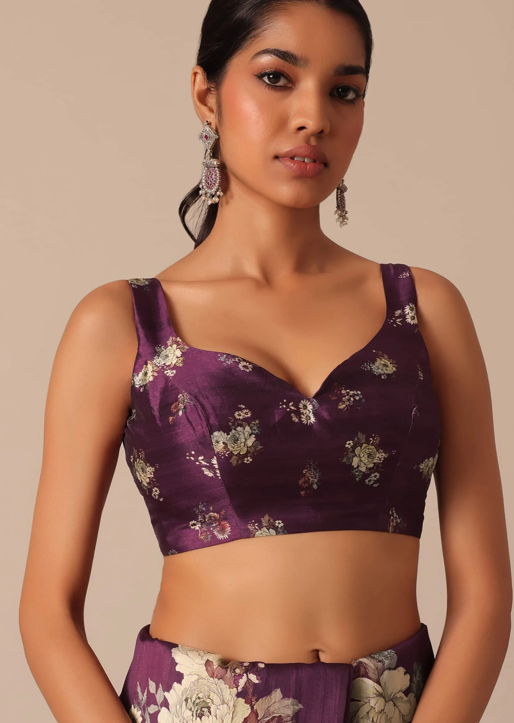 Wine Printed Tussar Silk Saree With Unstitched Blouse Piece