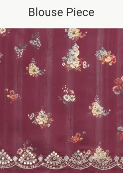 Wine Printed Tussar Silk Saree With Unstitched Blouse Piece