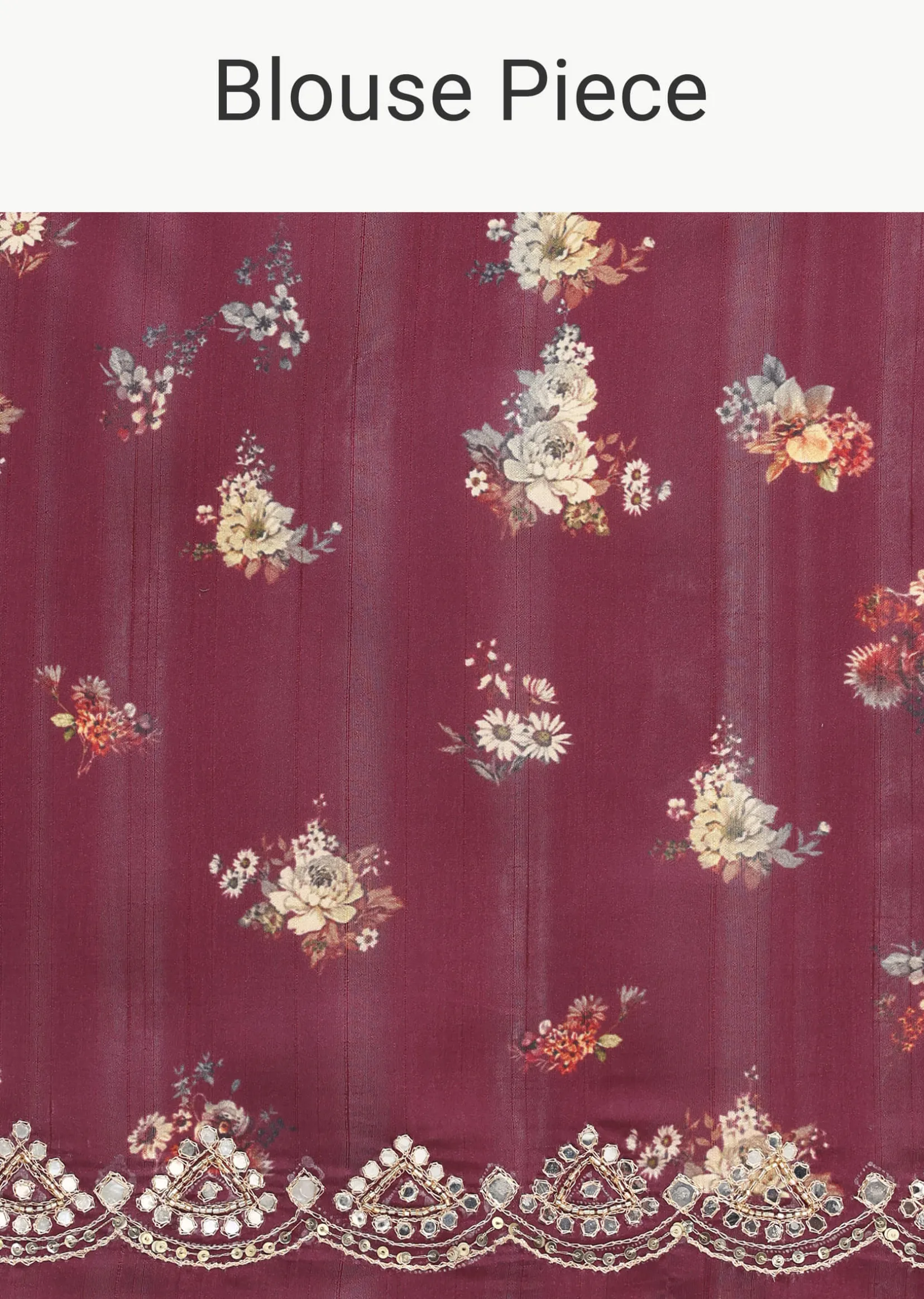 Wine Printed Tussar Silk Saree With Unstitched Blouse Piece