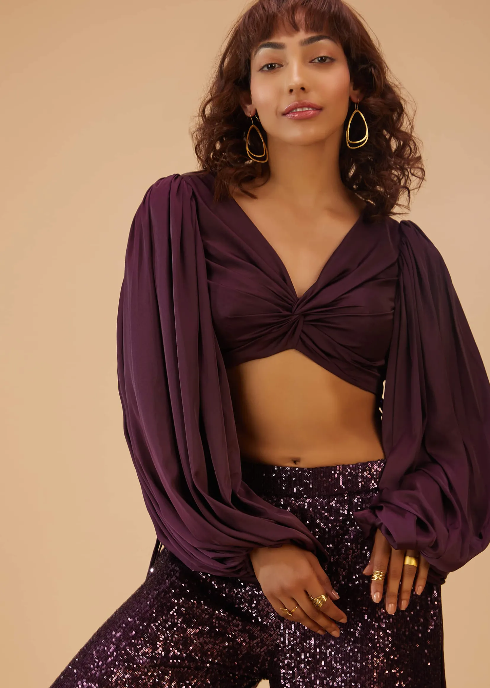 Wine Purple Palazzo And Crop-Top Set