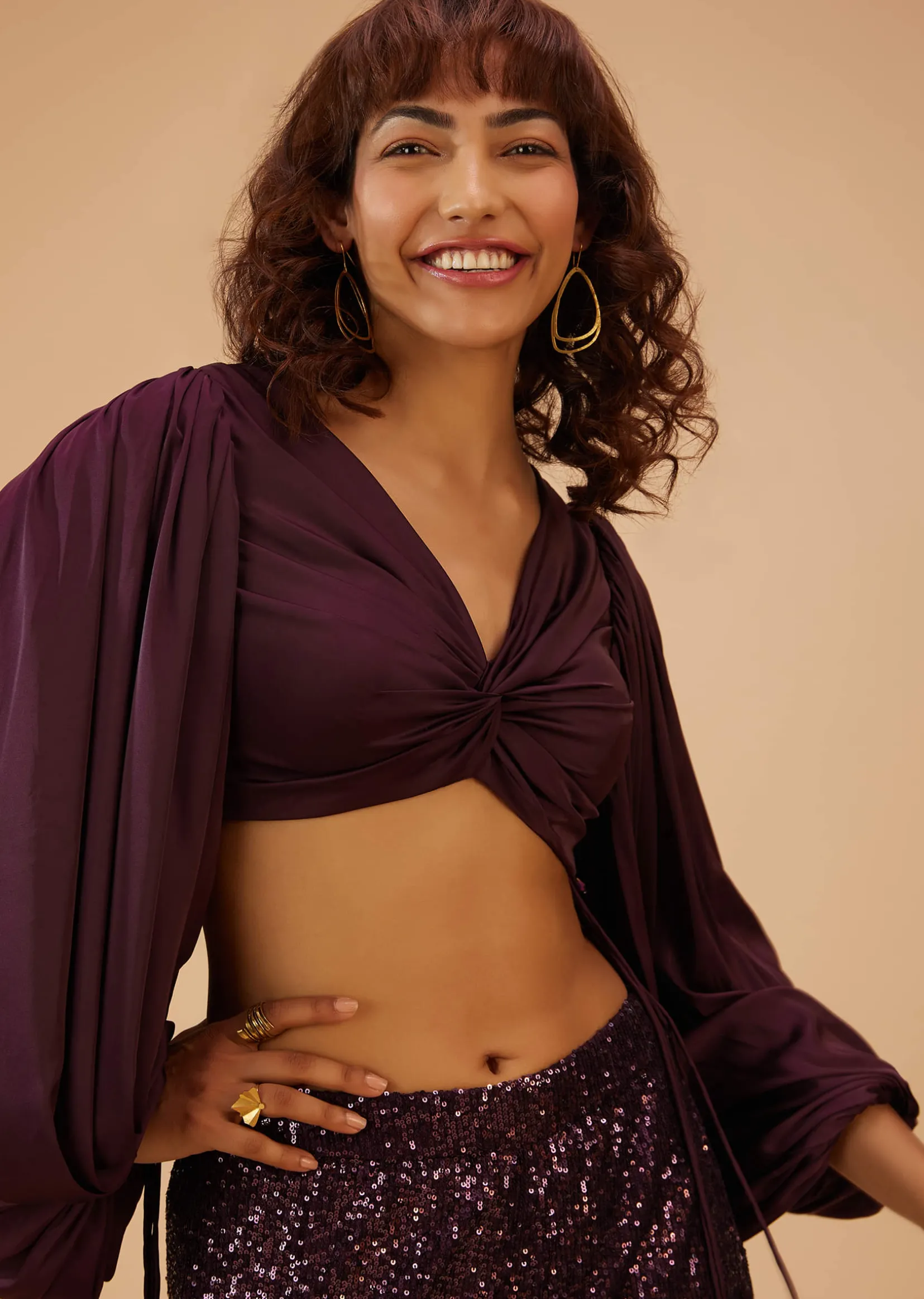Wine Purple Palazzo And Crop-Top Set