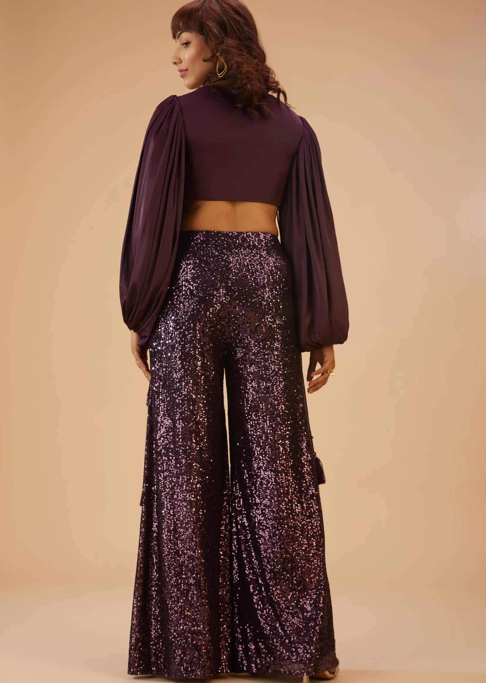 Wine Purple Palazzo And Crop-Top Set