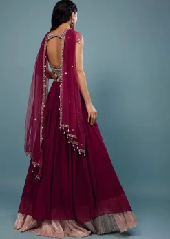 Wine Red Embroidered Anarkali Suit In Viscose Georgette