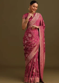 Wine Satin Brocade Zari Weave Saree