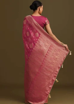 Wine Satin Brocade Zari Weave Saree