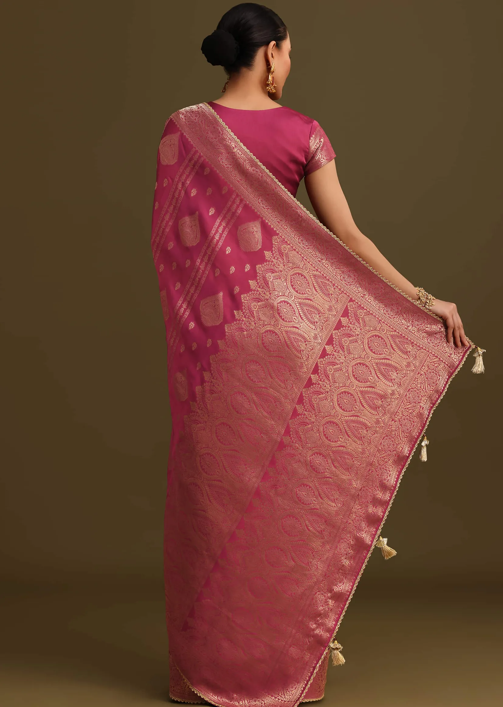 Wine Satin Brocade Zari Weave Saree