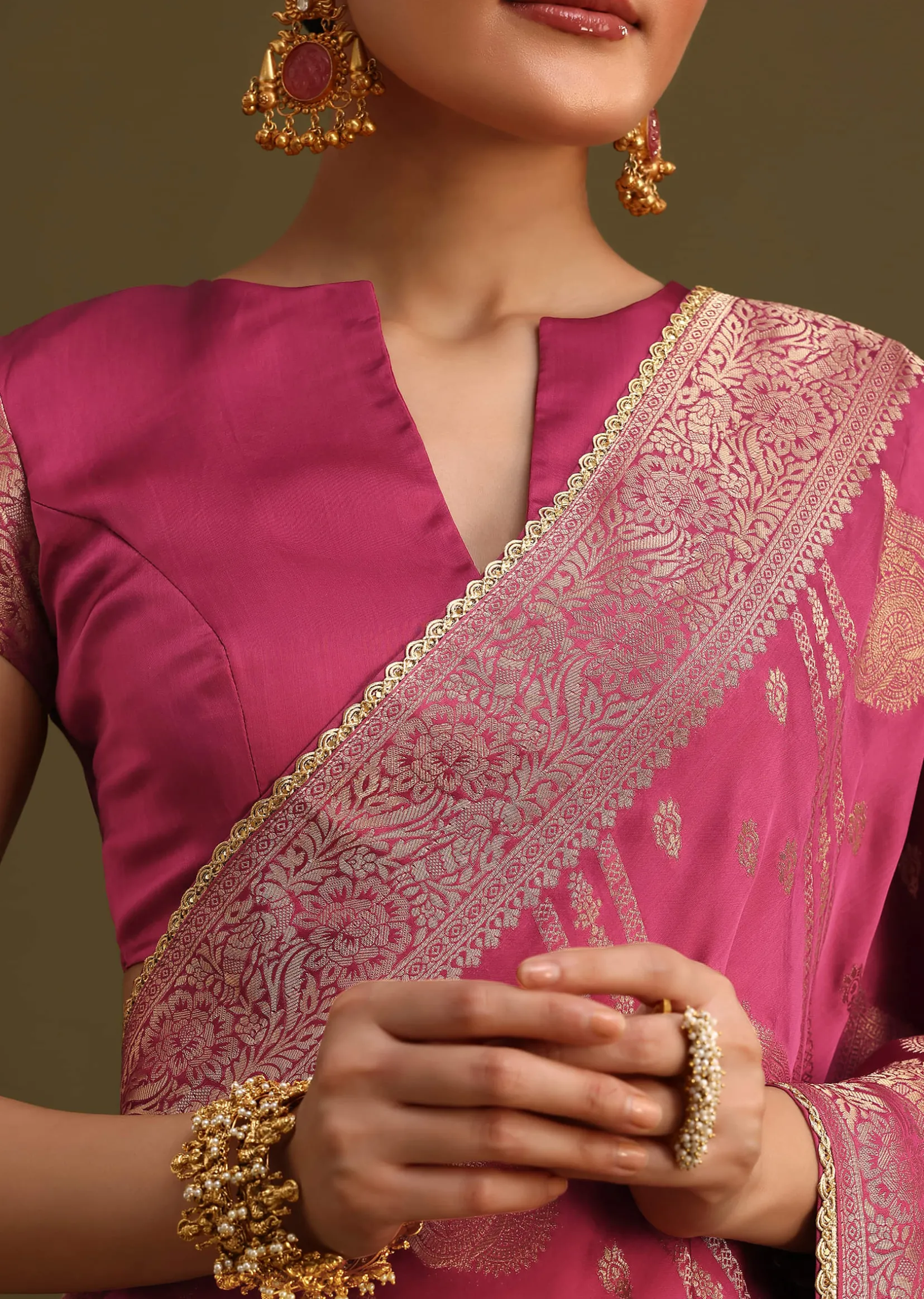 Wine Satin Brocade Zari Weave Saree