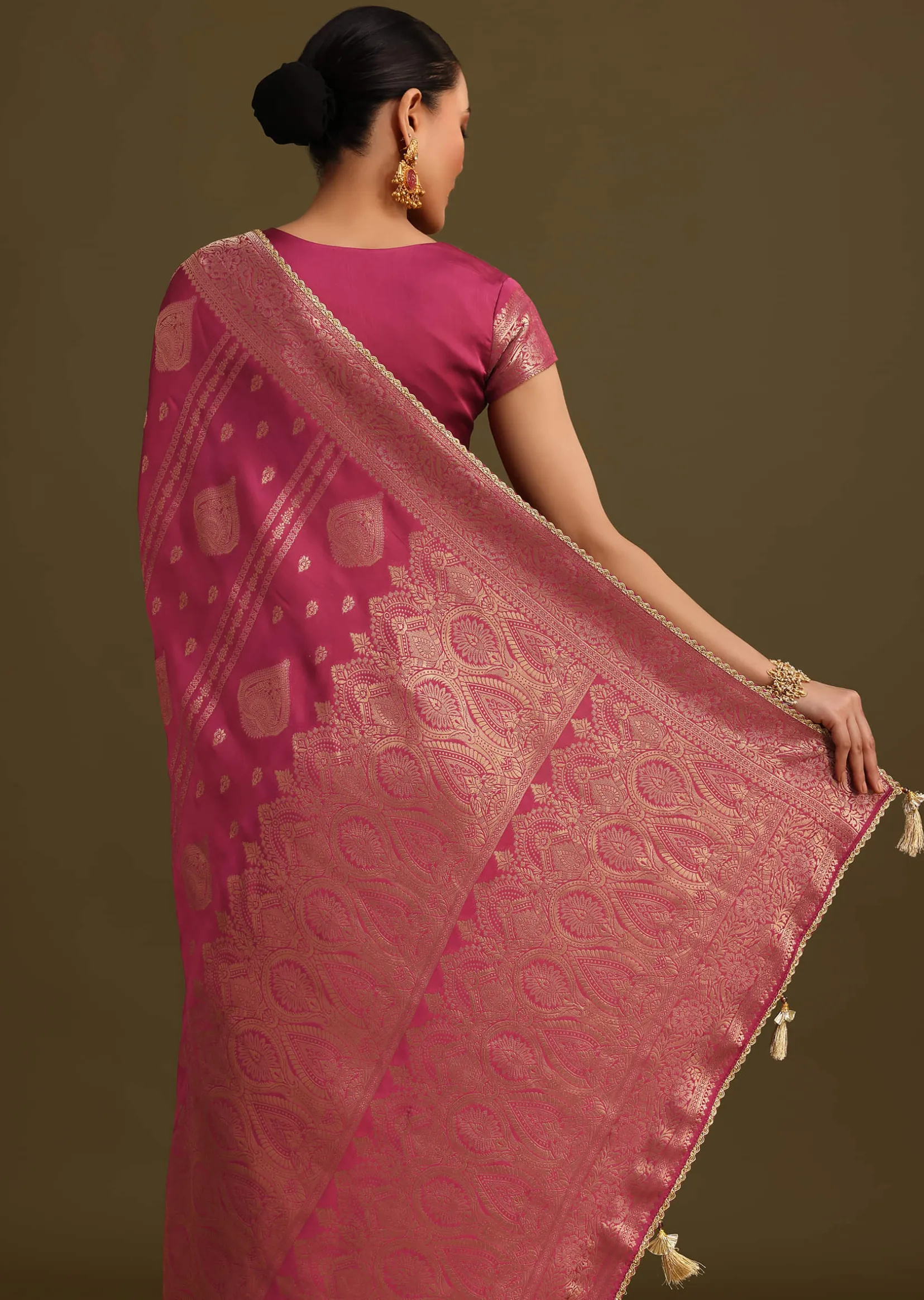 Wine Satin Brocade Zari Weave Saree