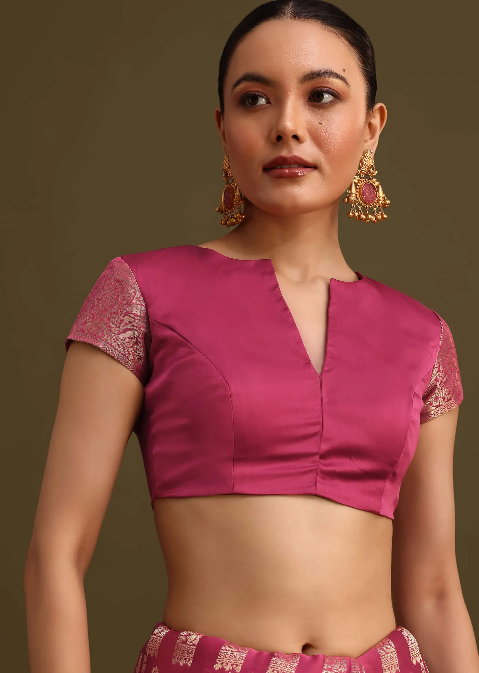 Wine Satin Brocade Zari Weave Saree