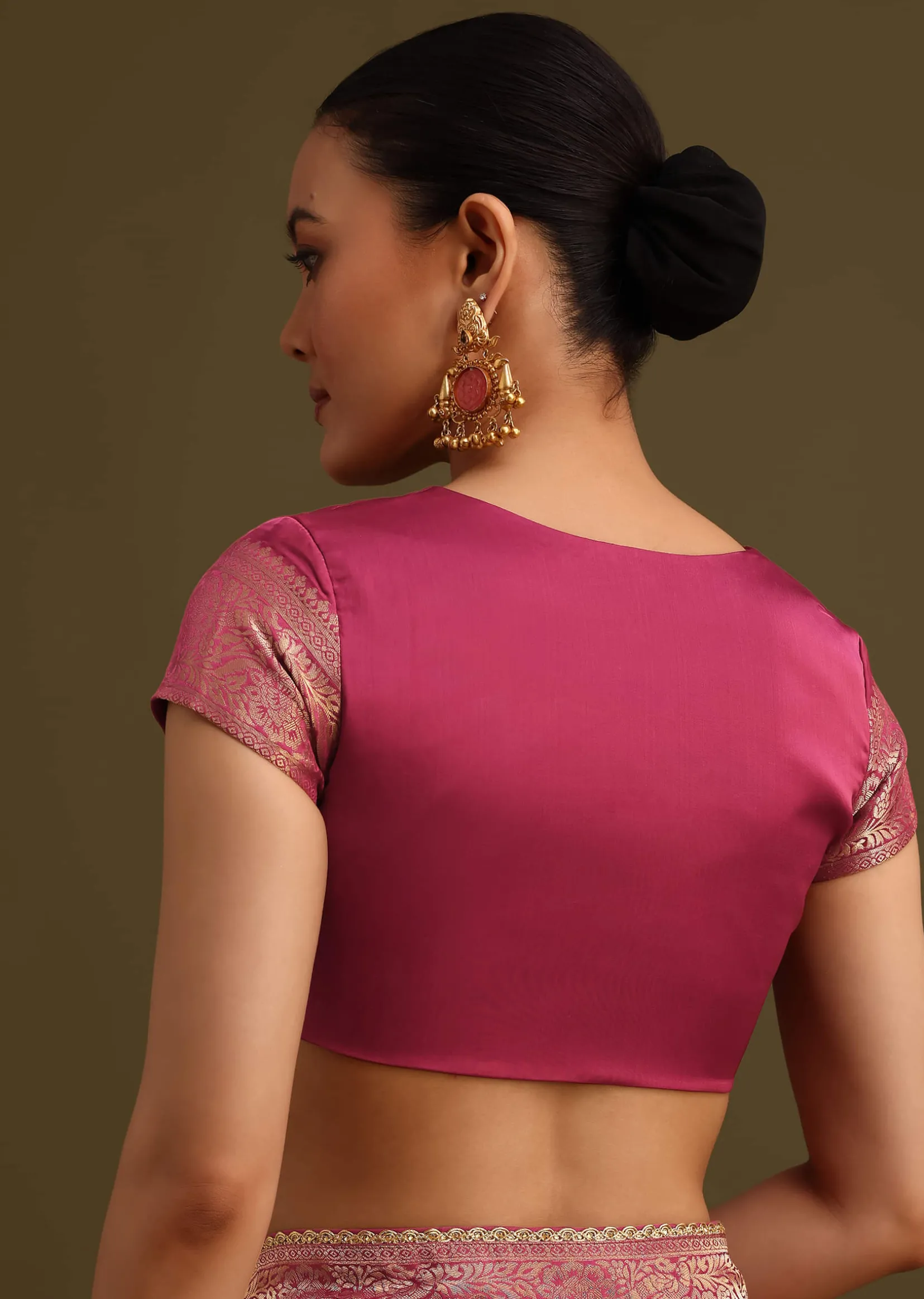 Wine Satin Brocade Zari Weave Saree