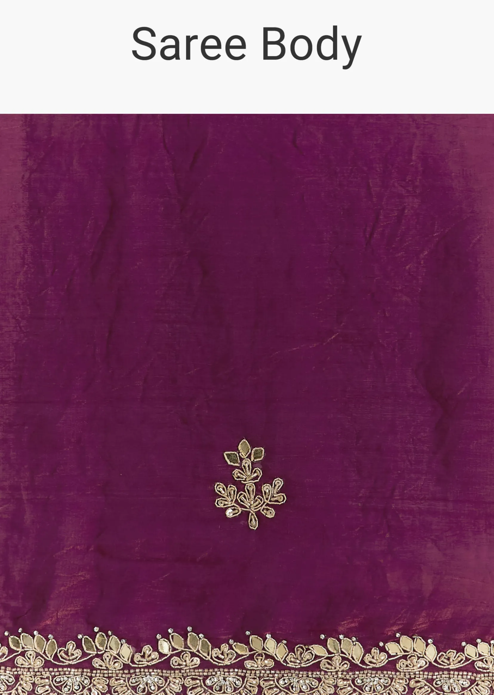 Wine Satin Embroidered Saree With Gota Patti And Zardosi Work