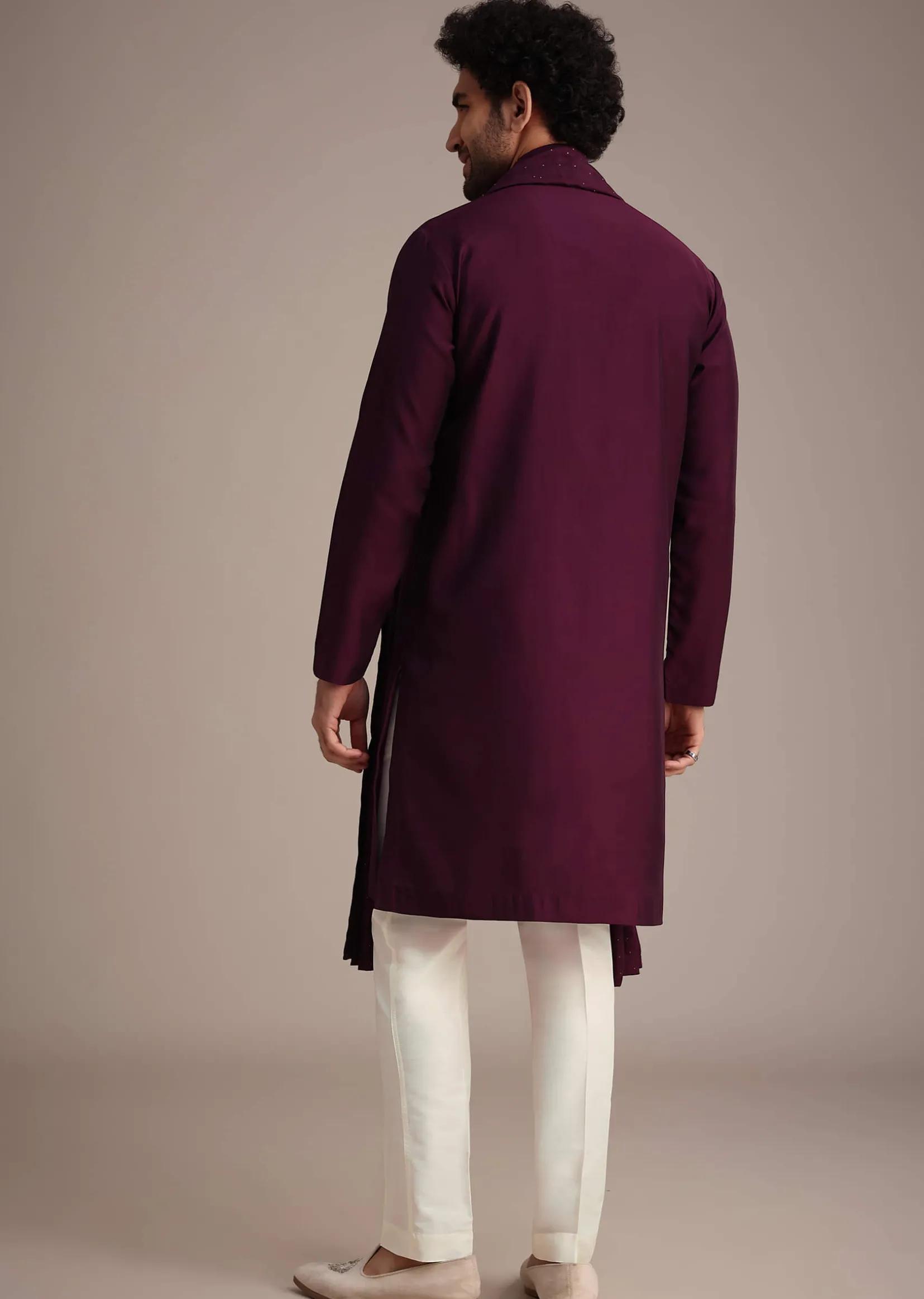 Wine Silk Blend Kurta Set With Thread Work Dupatta