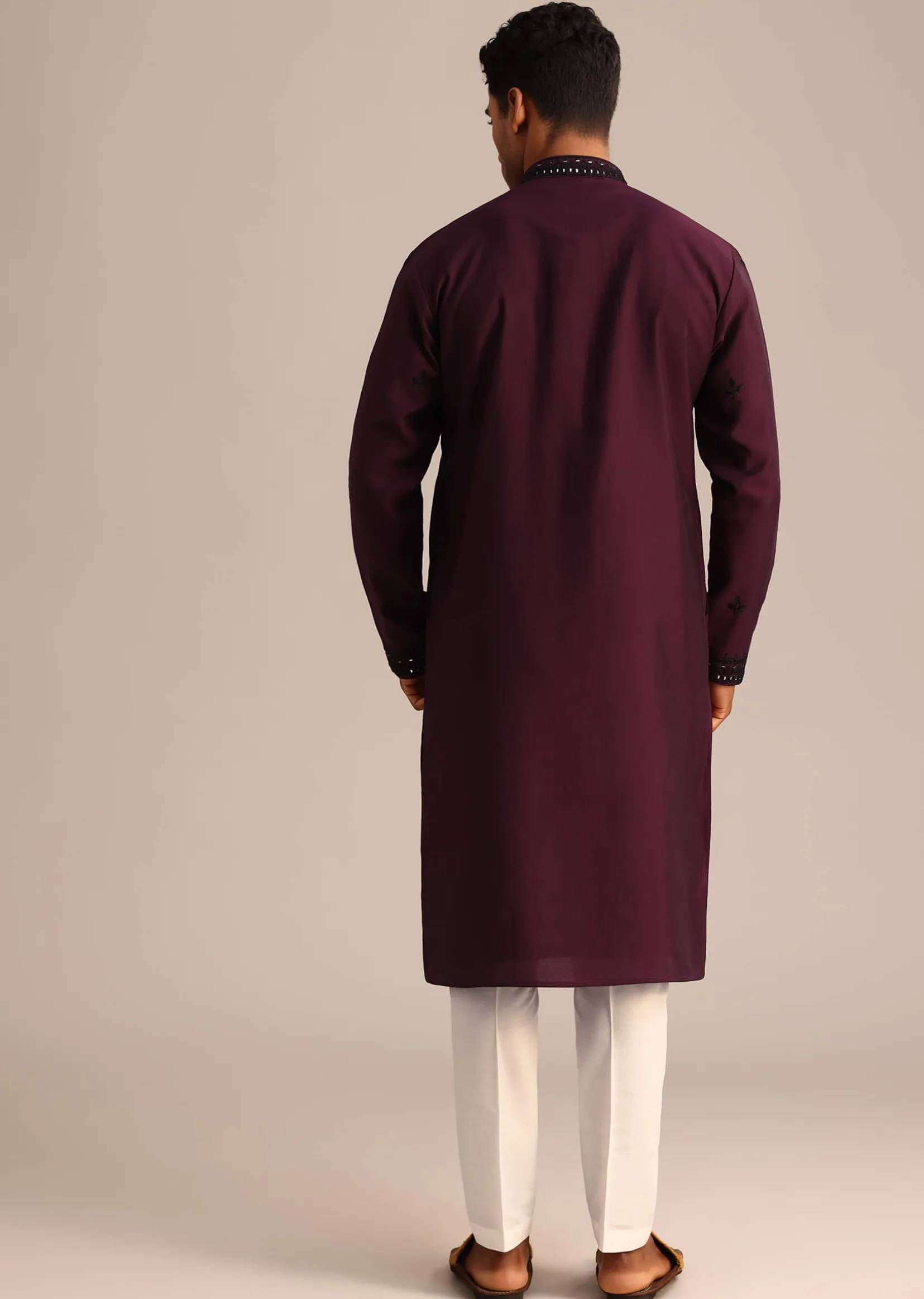Wine Silk Hand Embroidered Kurta Set