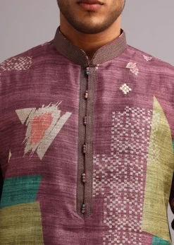 Wine Tussar Silk Printed Kurta Set