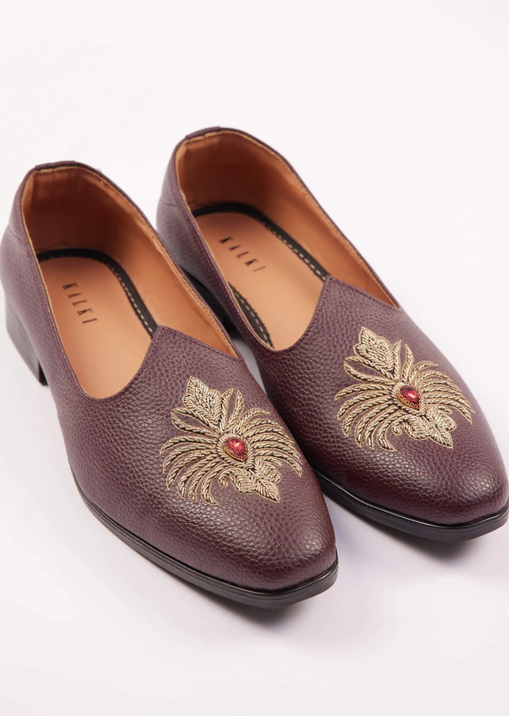 Wine Zardosi Work Juttis