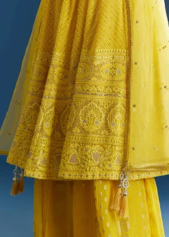 Yellow A Line Georgette Kurta Palazzo Suit