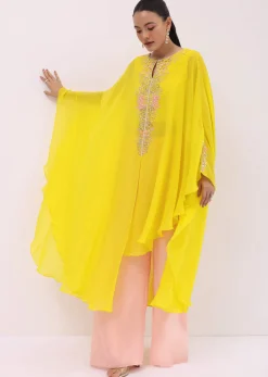 Yellow And Peach Georgette Kurta Palazzo