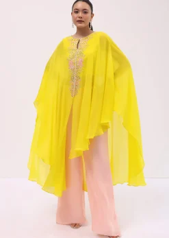 Yellow And Peach Georgette Kurta Palazzo