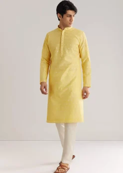 Yellow Banarasi Silk Kurta Set