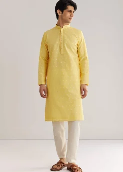 Yellow Banarasi Silk Kurta Set