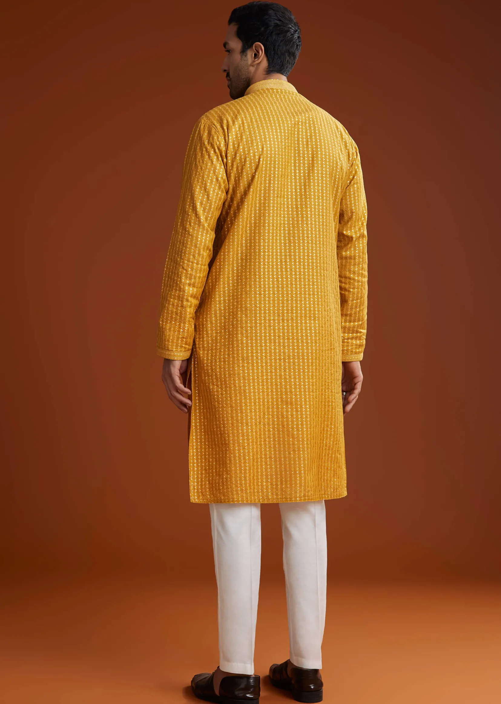 Yellow Banarasi Silk Kurta Pant Set