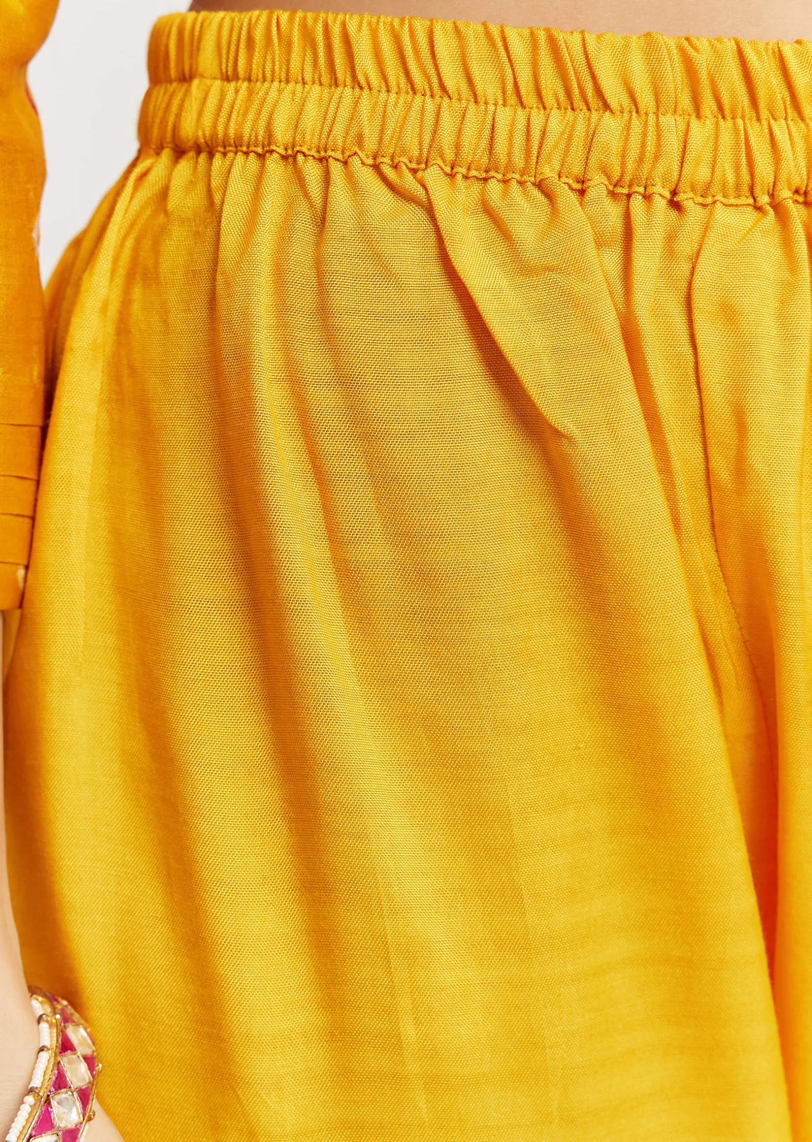 Yellow Bandhani Kurta Set With Pink Dupatta