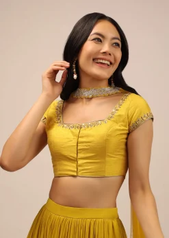Yellow Blouse With Sequins, Stone And zardosi Work On The Neckline