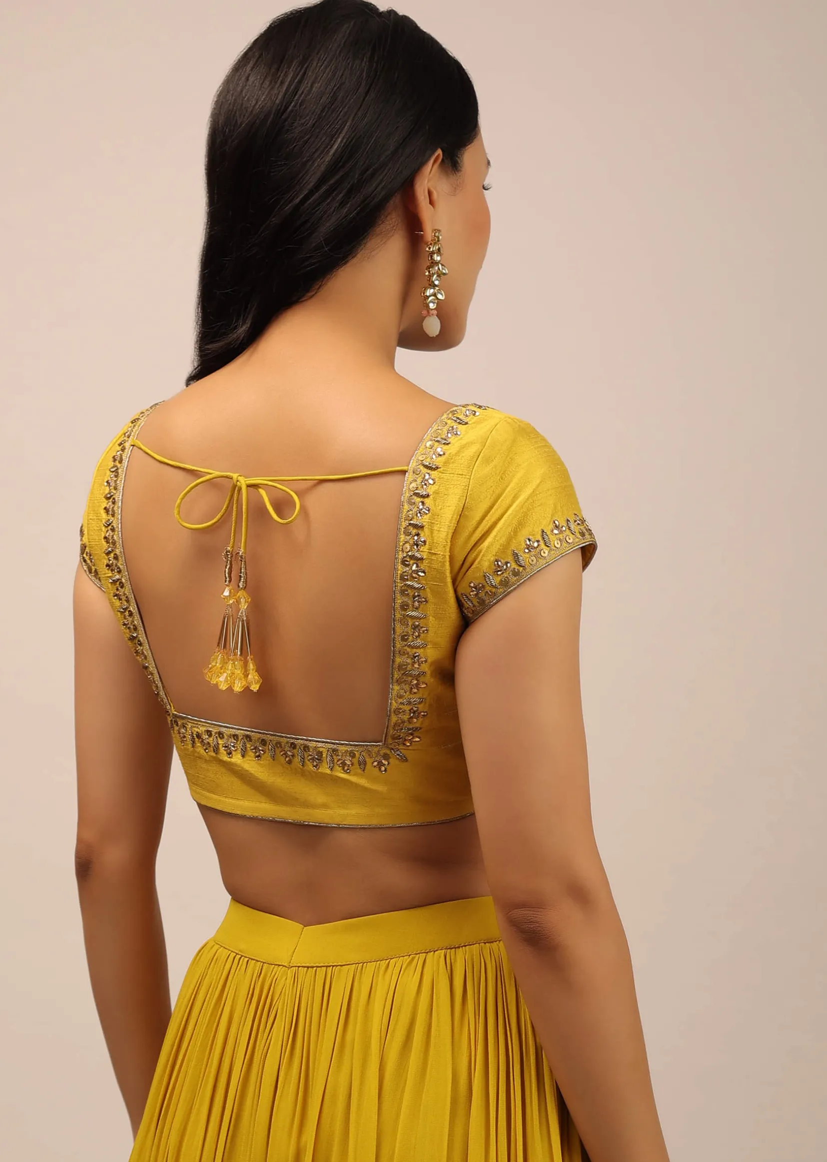 Yellow Blouse With Sequins, Stone And zardosi Work On The Neckline