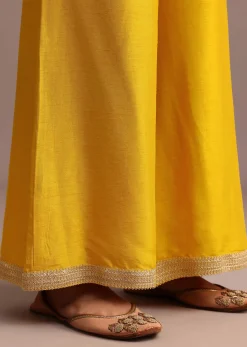 Yellow Brocade Weave Anarkali Set With Dupatta