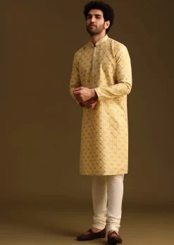 Yellow Butti Work Kurta And Pyjama