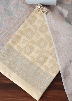 Yellow Chanderi Banarasi Unstitched Dress Material
