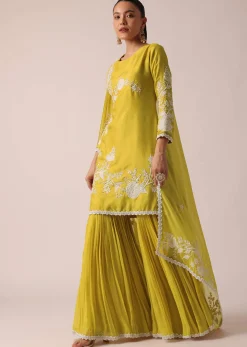 Yellow Chanderi Silk Kurta Sharara Set