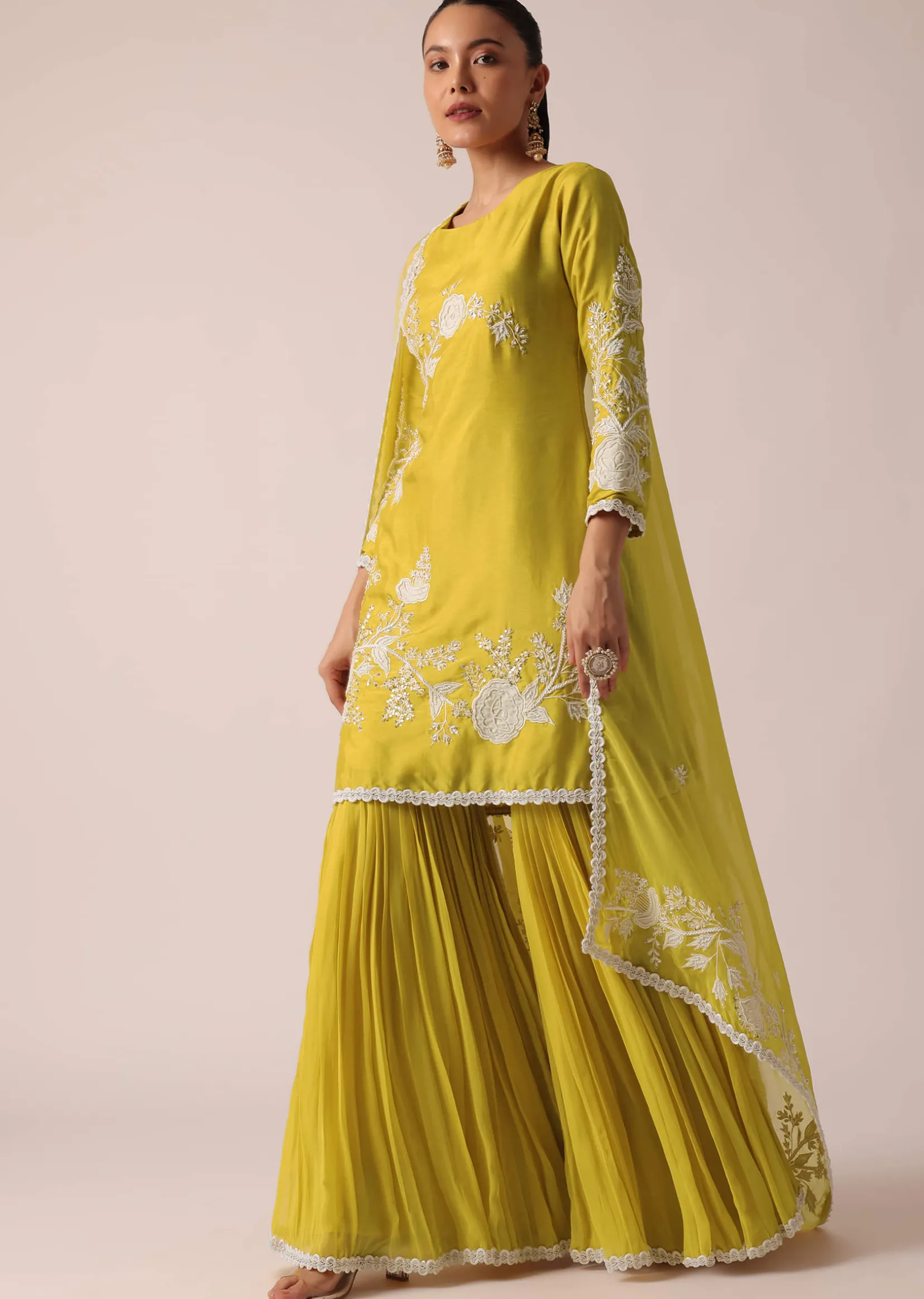 Yellow Chanderi Silk Kurta Sharara Set