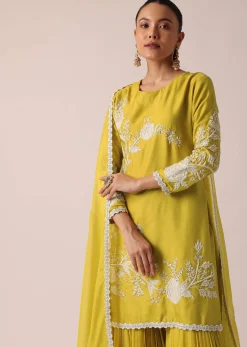 Yellow Chanderi Silk Kurta Sharara Set