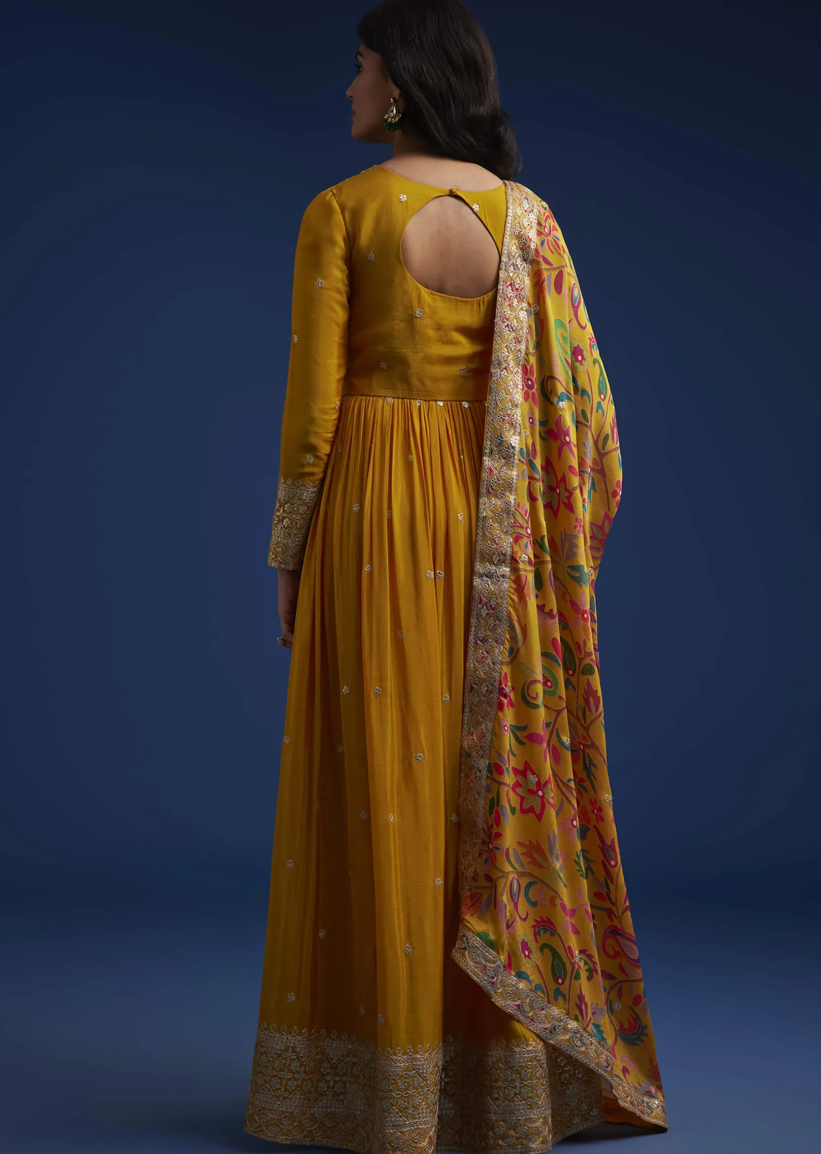Yellow Chinon Embroidered Anarkali Set With Printed Dupatta