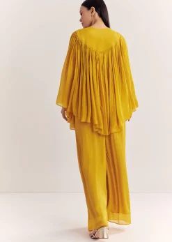 Yellow Chinon Kaftan Kurta Set With Zardosi And Thread Work