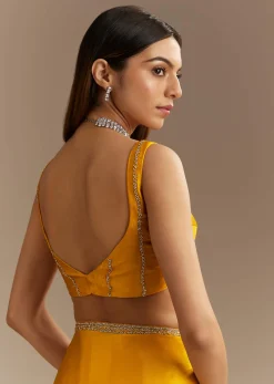 Yellow Chinon Saree With Cutdana Embroidery