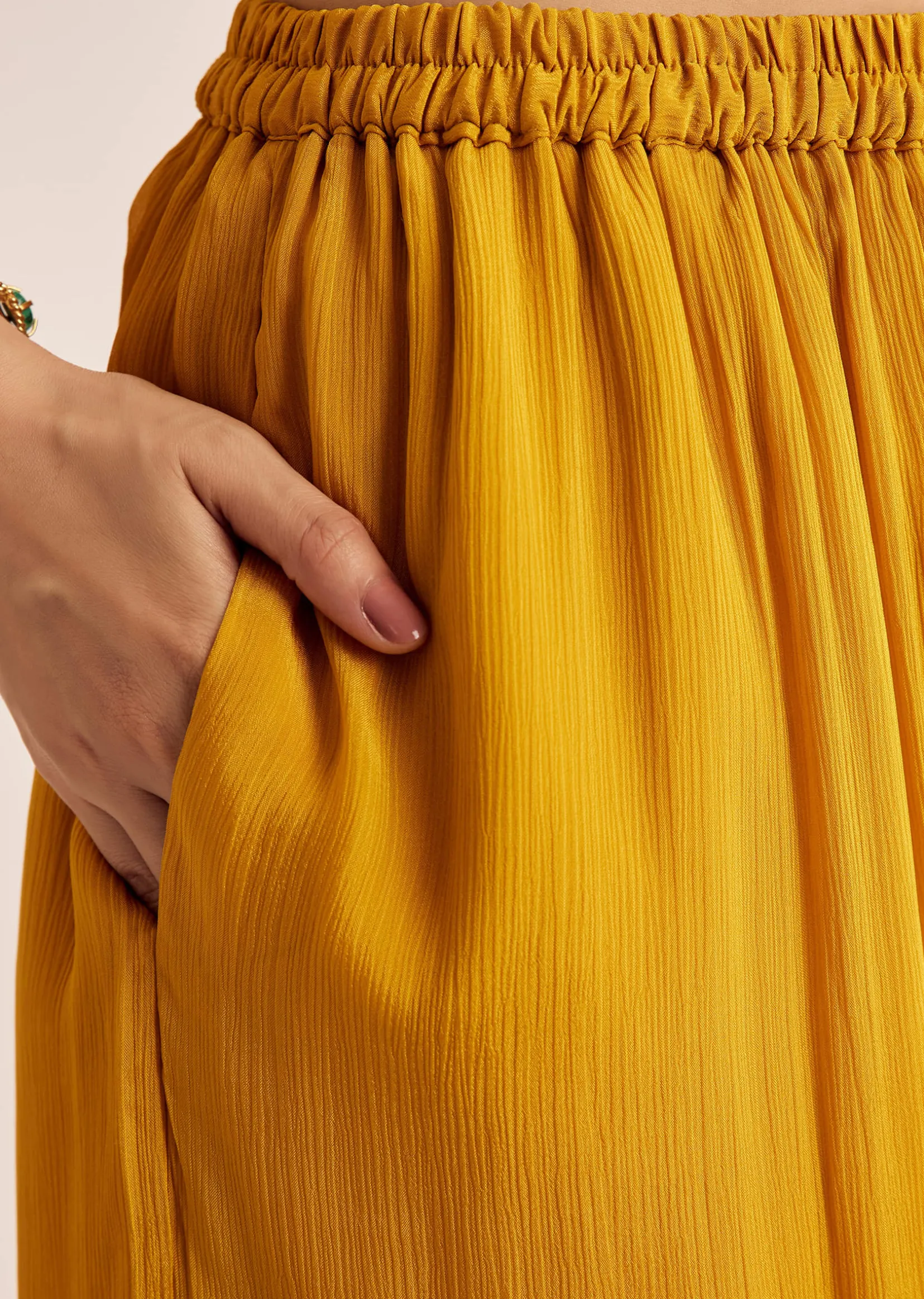 Yellow Chinon Zardosi Kurta Palazzo Suit