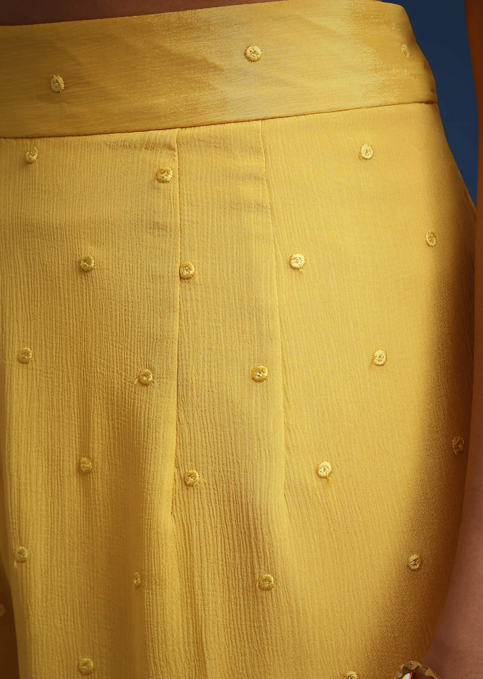 Yellow Crop Top With Slit Palazzo And Scarf