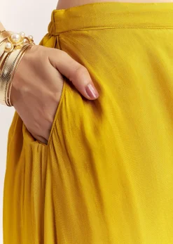 Yellow Dola Silk Cape Kurta Set With Embroidery