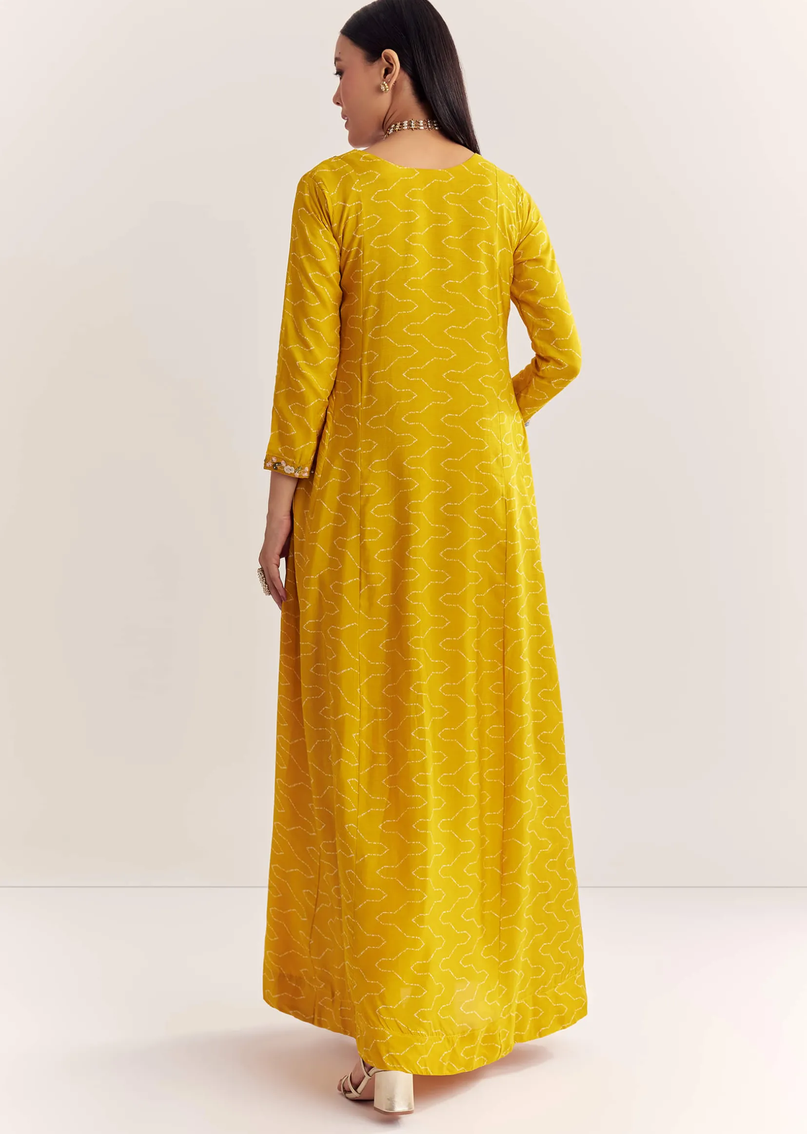 Yellow Dola Silk Gown With Embroidery