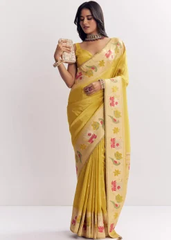 Yellow Dola Silk Paithani Saree With Dollar Butti And Multicolor Motif