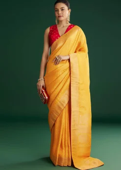 Yellow Dola Silk Saree With Butti Weave