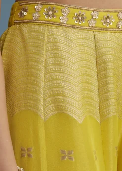 Yellow Embroidered Croptop With Banarasi Weave Palazzo And Lace Jacket
