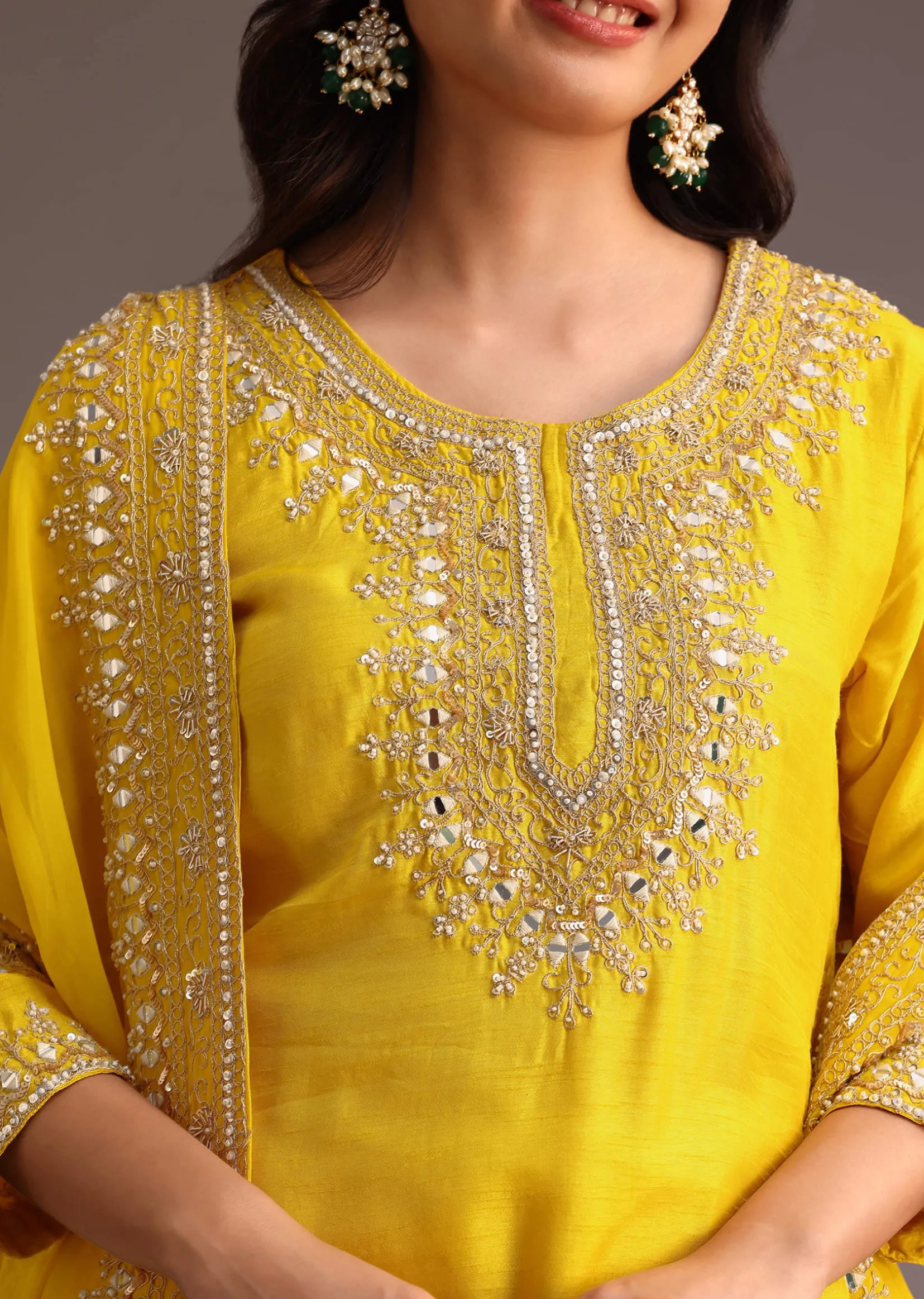 Yellow Embroidered Kurta Set With Chanderi Dupatta