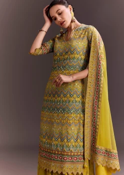 Yellow Embroidered Palazzo Suit
