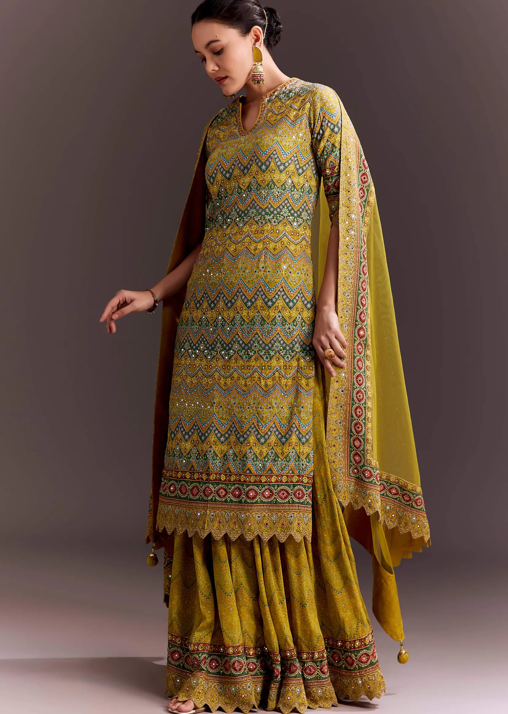 Yellow Embroidered Palazzo Suit