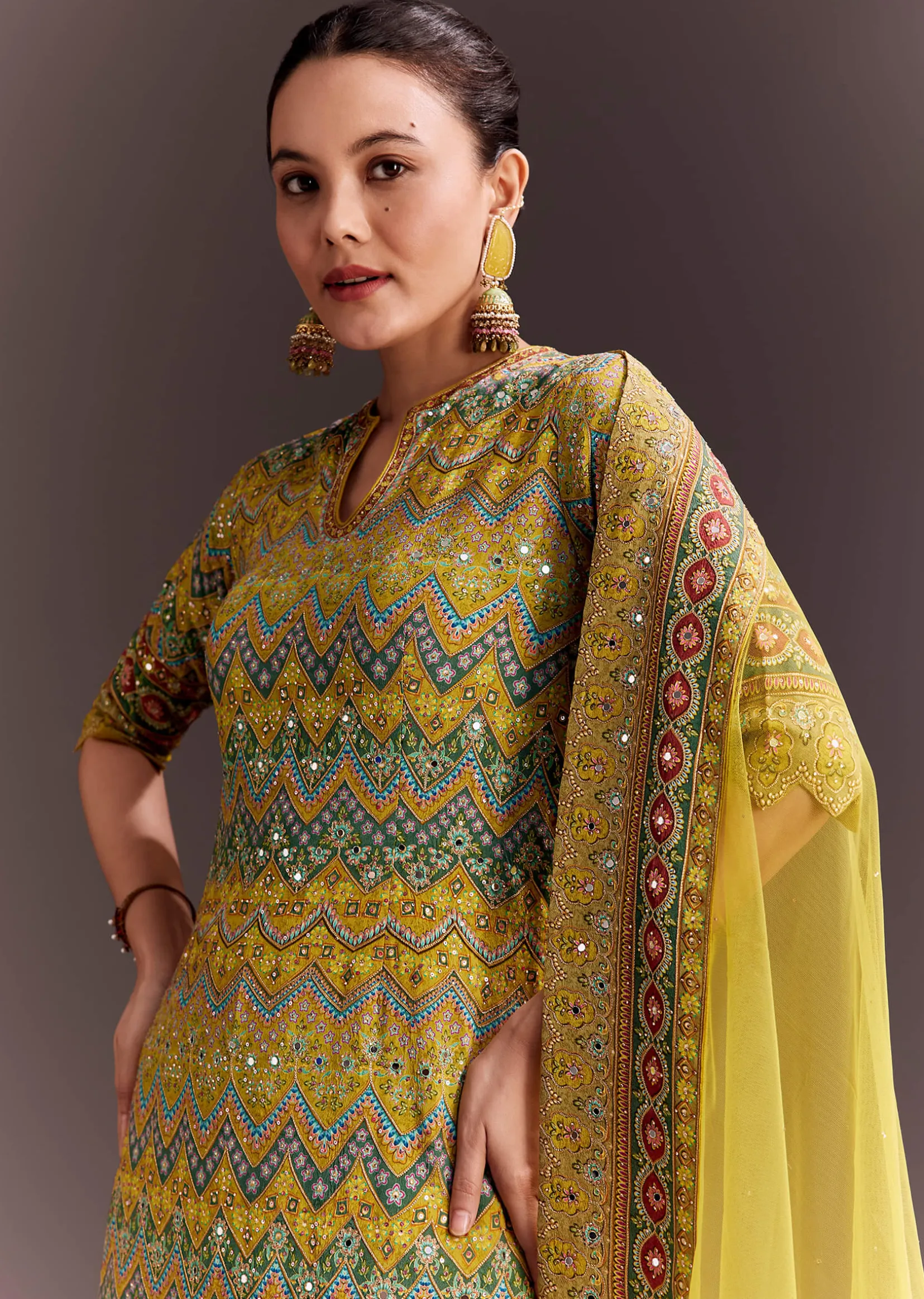 Yellow Embroidered Palazzo Suit
