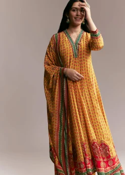 Yellow Floral Anarkali Set
